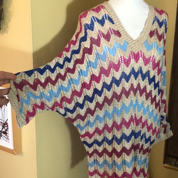 BISOU-BISOU Size Large OpenKnit Oversized Chevron V-Neck MISSONI Vibe $89 NEW - Picture 3 of 13